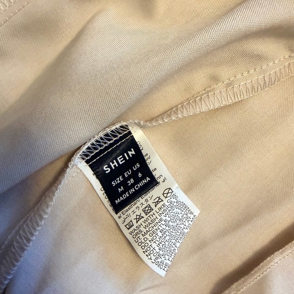 Beige & Brown Three Tie Bow Design Mini Dress spring summer ruched waist - Picture 3 of 7